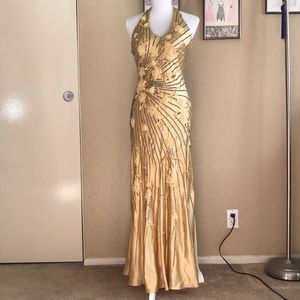 Sue Wong Gold Beaded Mermaid Dress